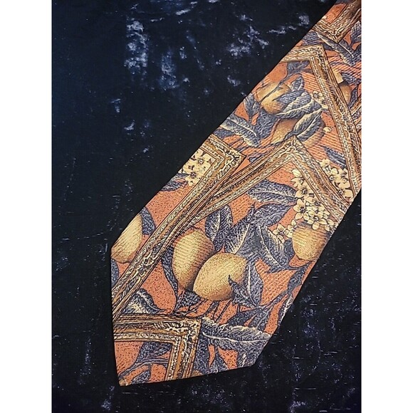 Vintage Landon's Mend Neck Tie Orange Frames Geometric Fruit Professional Suit - Picture 8 of 10